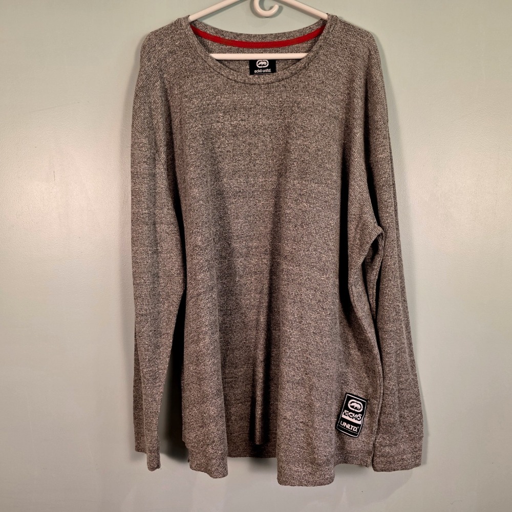 Ecko Unltd Mens 4XL Gray Thermal Waffle Knit Long Sleeve Shirt Rhino Logo Patch